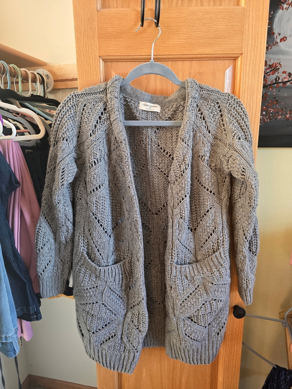 Open-Front Knit Cardigan Sweater in Gray